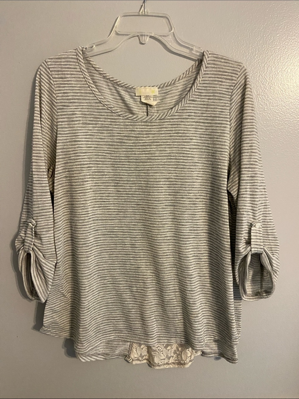 Women's Gray Striped 3/4 Length Sleeve Top